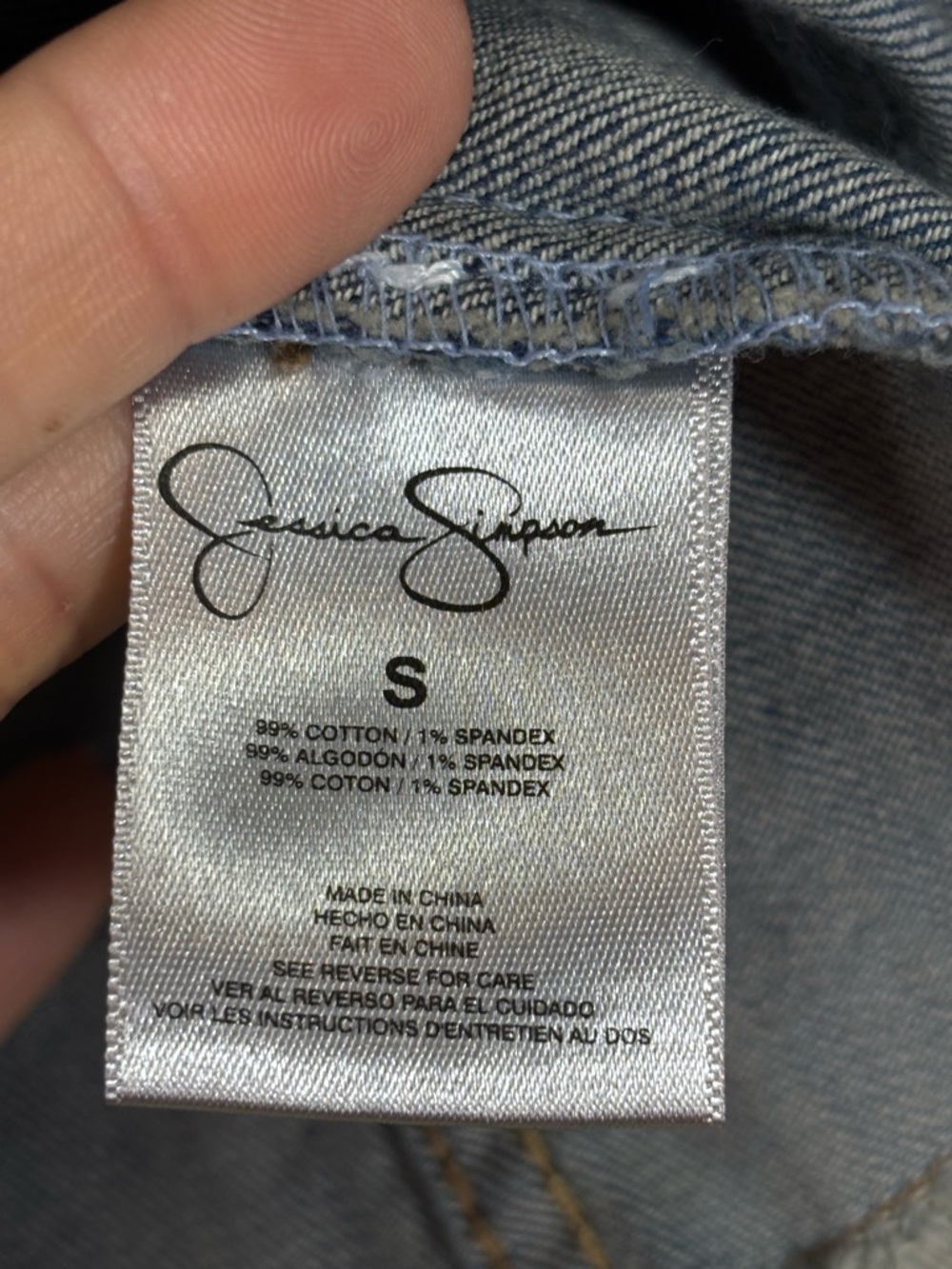 Jessica Simpson Distressed Light Blue Cropped Denim Jacket - Picture 6 of 10